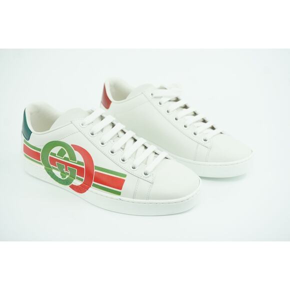 Gucci White Leather Ace Green Red GG Logo Low Top Sneakers SZ 34.5 Lace Up - Picture 12 of 12